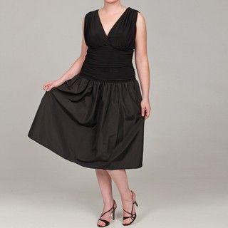 AA Studios Womens Plus Size Black Wrap Shirred Dress FINAL SALE