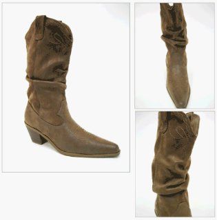 Slouchy Suede Cowboy Boots   Tan Shoes