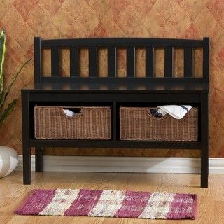 Beacon Black Bench with Rattan Baskets