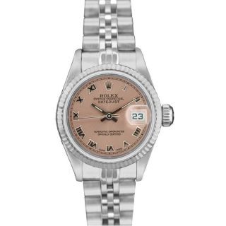 Pre owned Rolex 69174 Womens Datejust White Gold Salmon Dial Watch