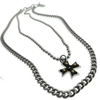 Black and Blue Jewelry Black plated Stainless Steel Multi chain Cross