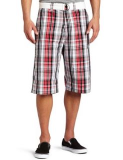 Southpole Mens Big And Tall Belted Plaid Short, Red, 50
