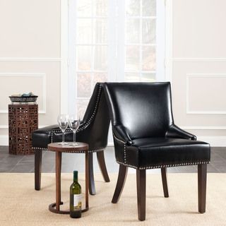 Loire Black Leather Nailhead Dining Chairs (Set of 2)