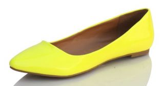 Faux Leather Pointed Flats Dress up Ballet Flats Yellow Neon Shoes