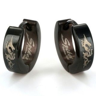 West Coast Jewelry Stainless Steel Blackplated Dragon Print Earrings