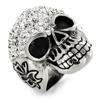 Stainless Steel Cubic Zirconia Skull Ring