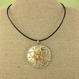 Handcrafted Copper and Brass Flower Pendant Necklace (India