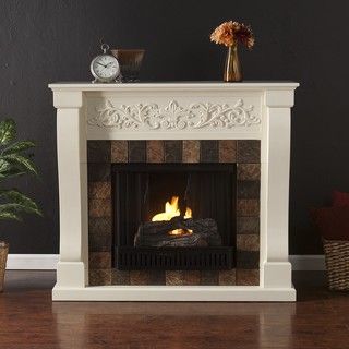 Moreland Ivory and Gray Faux Slate Gel Fuel Fireplace