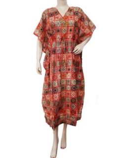 Ibaexports Red 100% Cotton Long Kaftan Dress Geometric
