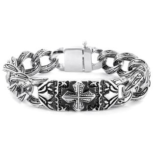 Stainless Steel Gothic Engraved Cross Bracelet