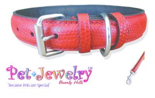 Red Padded 24 inch Leather Dog Collar &Leash