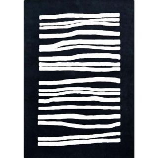 Handmade Alexa Pino Collection Black/ White Wavy Lines Rug (76 x 96