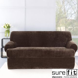 Stretch Plush Chocolate T Cushion Sofa Slipcover