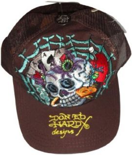 Mens Ed Hardy Hat Baseball Cap Brown Catcher Skull with