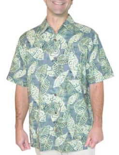 Squish Mens Hawaiian Shirt / Aloha Shirt Barkcloth Ivy