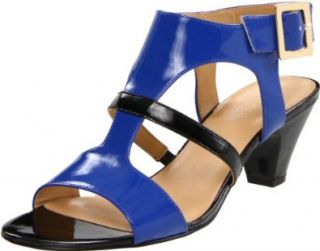 Nine West Womens Fernadale T Strap Sandal,Blue/Black,12 M US Shoes
