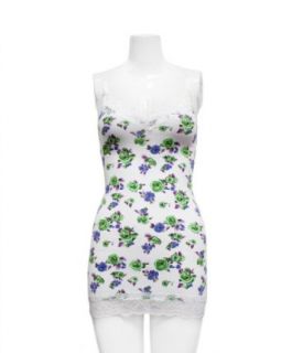 Ladies White Blue Green Rose Printed Top with Lace Top