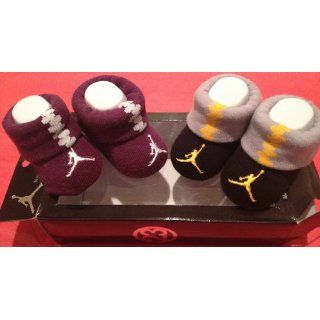 New Nike Air Jordan Baby Booties Crib Shoes Black/Gray/Yellow & Purple