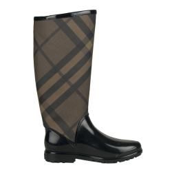Burberry Womens Brown Plaid Rubber Rain Boots