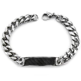 Stainless Steel ID and Black Carbon Fiber Inlay Bracelet