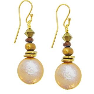 Misha Curtis Bronze Beauty Coin Pearl Drop Earrings (4 12 mm