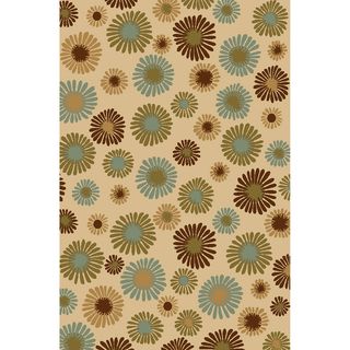 Non Skid Ottohome Ivory Modern Floral Area Rug (5 x 66)