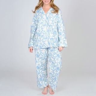 La Cera Womens Plus Size Mint Floral Print Cotton Pajama Set