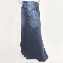 Tabeez Womens Medium Wash Long Denim Skirt