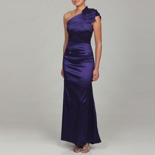 Jessica McClintock Womens Royal Purple Ruffled Shoulder Dress