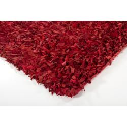 Hand woven Mandara Red Leather Shag Rug (3 Round)