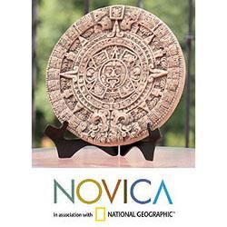 Ceramic Aztec Sun Stone Sculpture (Mexico)