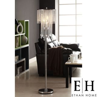 ETHAN HOME Crystal Rain 3 light Chrome Crystal Floor Lamp