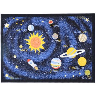 Printed Kids Solar System Black and Blue Area Rug (45 x 61