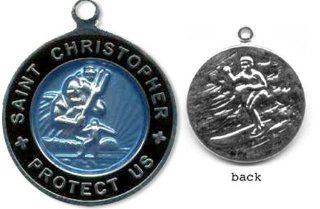St. Christopher Surf Medal   Small Baby Blue/ Black