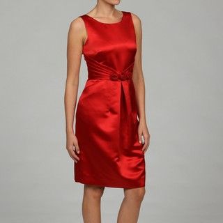 Tahari Womens Red Rosette Detail Sheath Dress