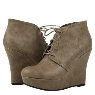 Ceasar24 Lace Up Wedge Heel Ankle Boots TAUPE Shoes