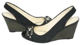  Coach Signature Cynthia Peep Toe Wedge Slingback Shoes Black Shoes