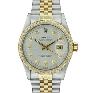 Pre owned Rolex Mens Datejust Two tone Silver Diamond Dial Watch