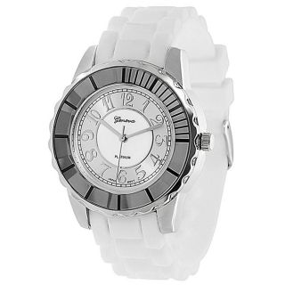 Geneva Platinum Womens Mother of Pearl Silicone Strap Watch