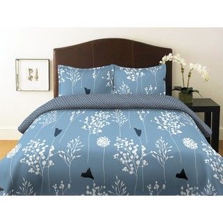 Perry Ellis Asian Lilly Blue Full/ Queen size 3 piece Comforter Set
