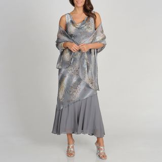 Soulmates Womens Grey Branch Print Silk Blend Sleeveless Cowl Dress