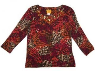 Ruby Rd Spice Is Nice 3/4 Sleeve Embellished Crewneck Top