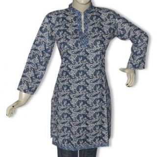 White Blue Paisley Cotton Printed Womens Top from India