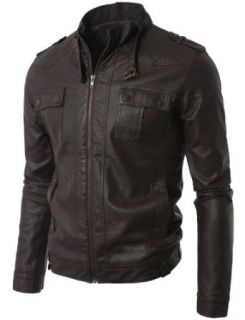 Mens Casual Buckle Collar Matt Leather Jacket Clothing