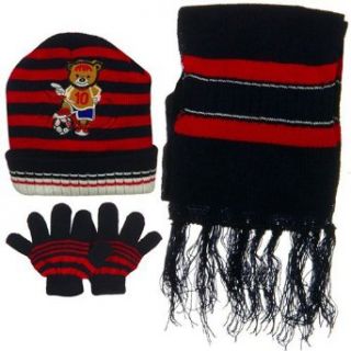 Toddler Soccer Knit Hat Gloves and Scarf Set   Red Navy