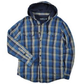 Polo Ralph Lauren Mens Hooded Plaid Shirt Jacket. Blue, S