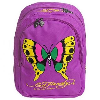 Ed Hardy Girls Trendy Purple Butterfly Graphic Backpack