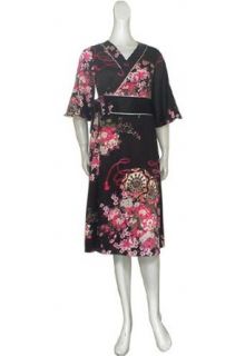 Black Japan Floral Kimono Wrap Dress Clothing