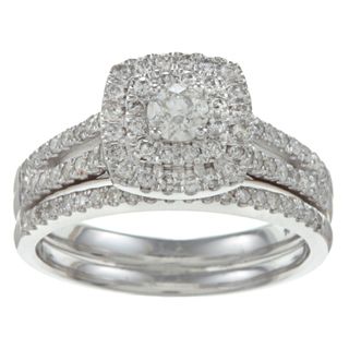 10k White Gold 3/4ct TDW Diamond Double Halo Bridal Ring Set (H I, I2