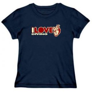 I love Diving Sports Womens T Shirt (Navy Blue, Sizes X